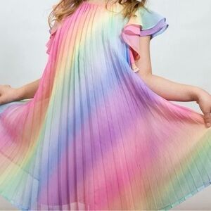 H&M Girls Rainbow Pleated Chiffon Party Dress 5-6Y